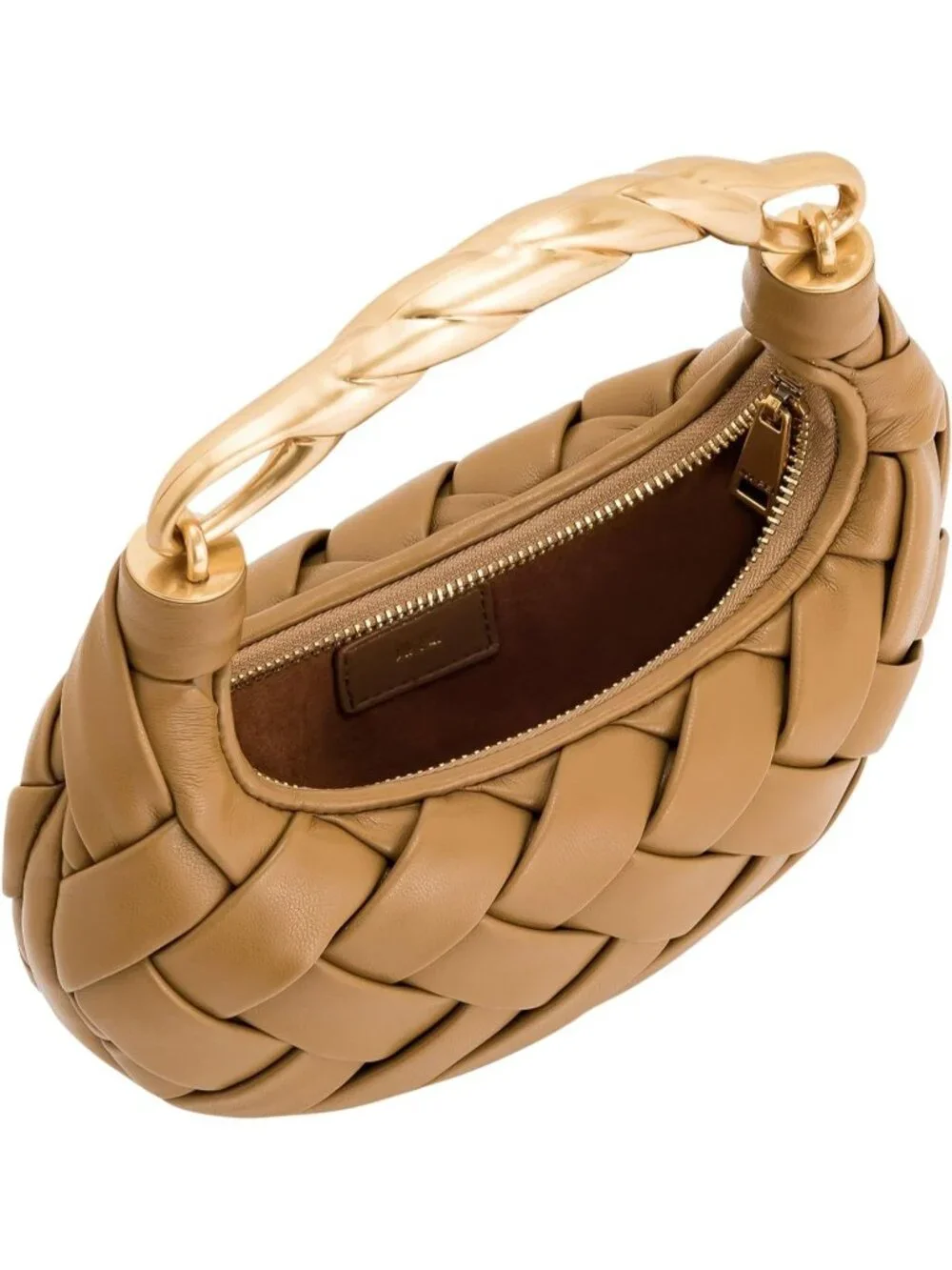 👜Women's Brown Orla Woven Top Zipper Handle Bag Gold Twist Handle Purse
